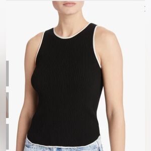 Rag & Bone Kishi Seamless Tank Top Womens Large Black White Ribbed Racerback